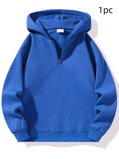 Men's Half Zip Drop Shoulder Hoodie Casual Sweatshirt
